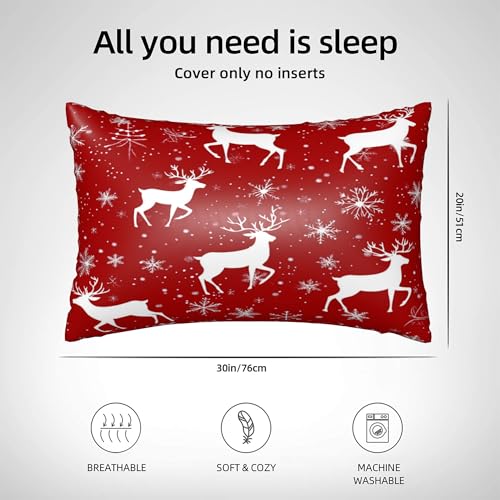 Satin Pillowcase Queen Size Deer Snow Red Christmas Pillow Cover