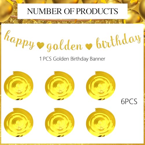 Happy Golden Birthday Banner with Metallic Foil Swirls