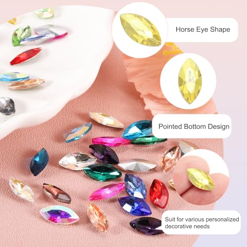 MECCANIXITY 100Pcs Horse Eye Rhinestones 4x8mm Point Back Crystal Beads Gold