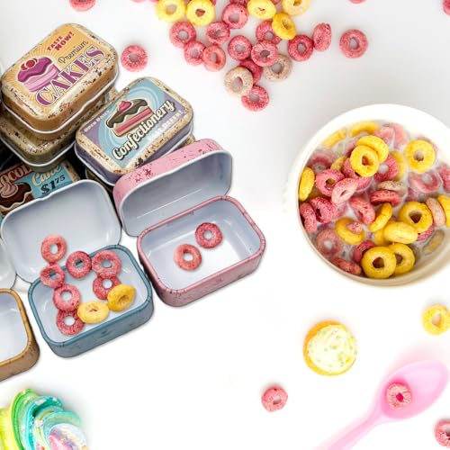 8-Pack Mini Tin Storage Boxes with Hinged Lids - Vintage Metal Organizers