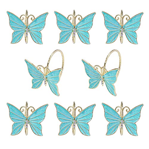 Green Butterfly Napkin Rings Set of 8 - Flower Butterfly Cloth Holders for Easter, Wedding, Christmas, Dinner Parties