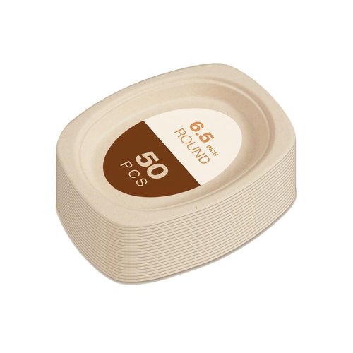 Gracz Disposable Plates - Oval Compostable Paper Plates 6.5-inch - Made from Renewable Sugarcane Fiber - For Home, Catering, Schools, Healthcare Facilities - Pack of 50