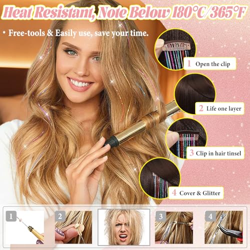 Rootoo Clip-In Hair Tinsel Extensions - 24 Inch Colorful Fairy Hair Glitter Strands