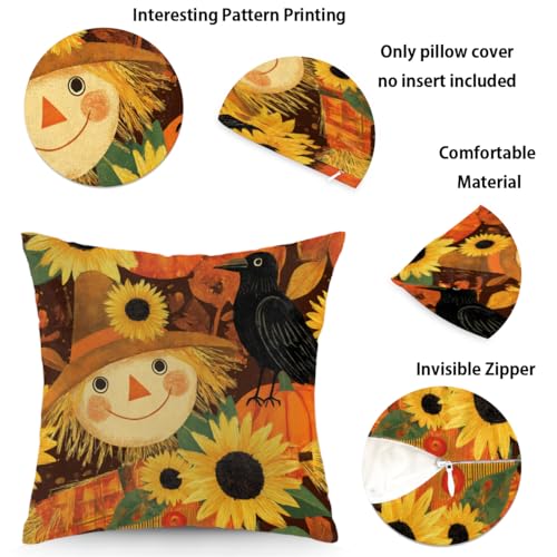 Pumpkin Scarecrow Throw Pillow Cover 18x18 for Fall Decor