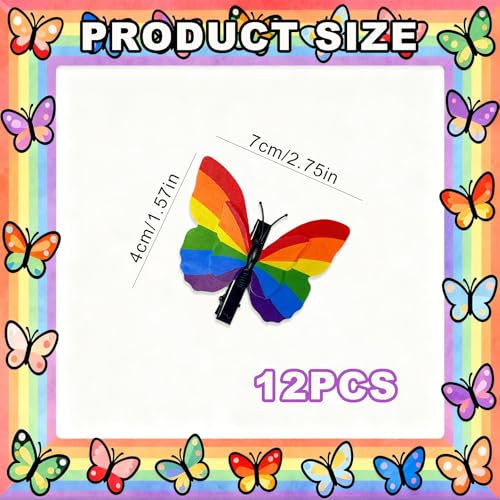 Rainbow Butterfly Hair Clips 12 Pack LGBT Pride Barrettes