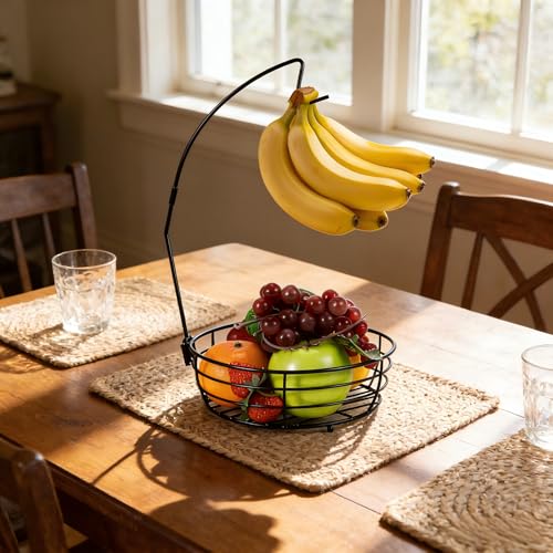 Vituney Metal Fruit Basket with Banana Hanger - Rust-Proof Counter Organizer