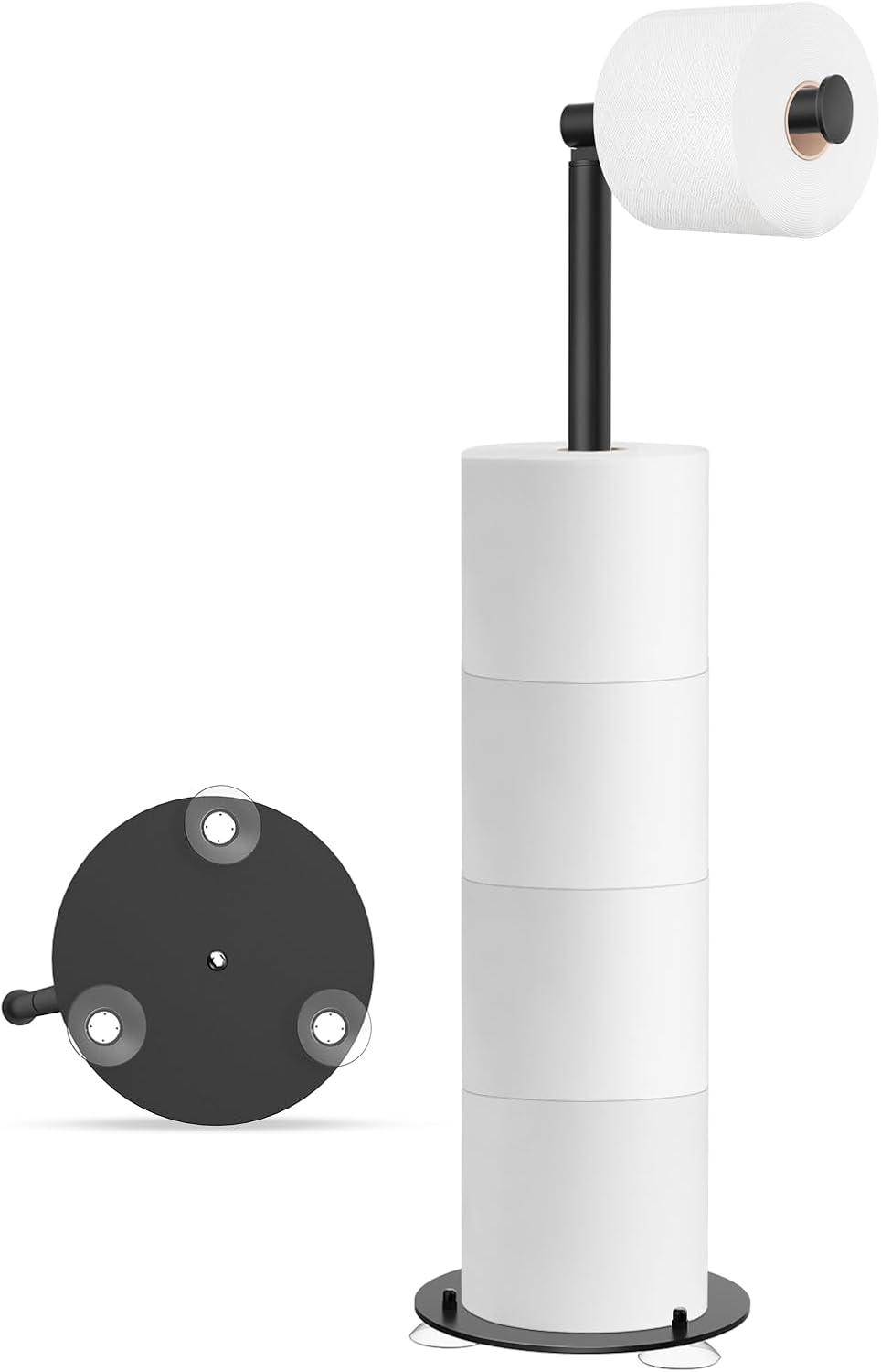 SetSail Suction Cup Toilet Paper Holder - Free Standing Stainless Steel Design | Weighted Base, Black