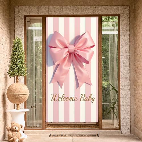 Welcome Baby Girl Door Banner with Pink Bow - 71x35 Inches