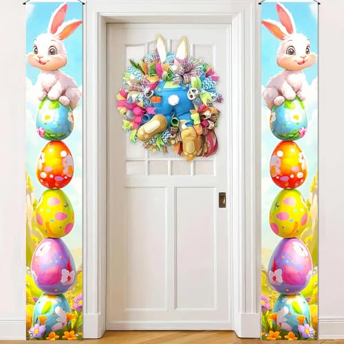 BlissYard Happy Easter Door Banners 71x12 Inch Porch Signs 2 Pcs