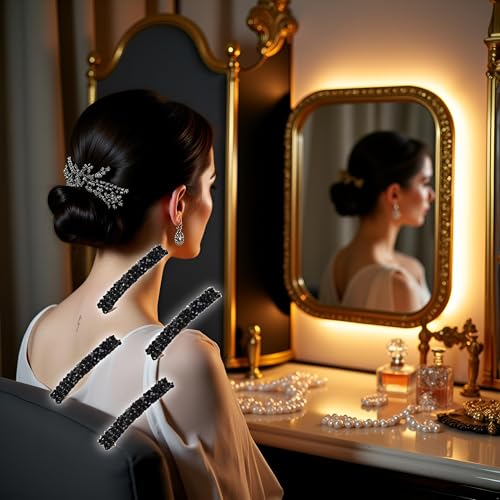 Black Rhinestone Hair Barrettes Metal Hair Clips 4-Piece Set