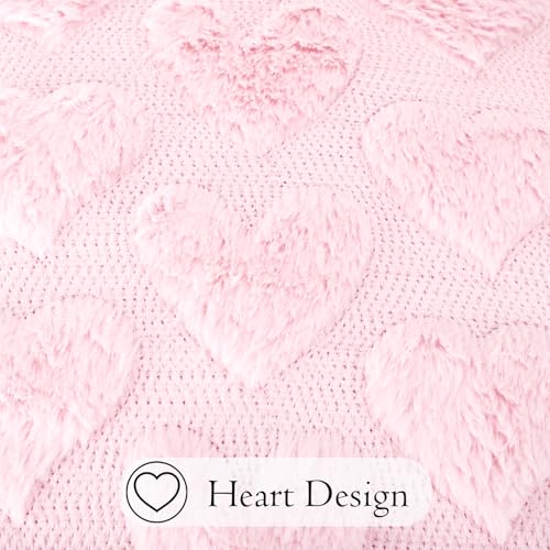 JoraLion 18x18 Plush Heart Throw Pillow Covers - Set of 2, Pink