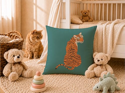 Tiger Throw Pillow Cover 18x18, Boho Flannel Decorative Case - Tiger-01