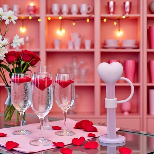 Pink Heart Straw Covers for Stanley 30oz & 40oz Cups - Silicone Toppers