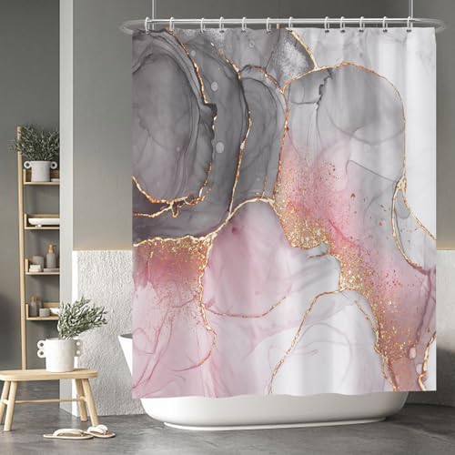 Baocicco Pink Grey Marble Shower Curtain 60x72 Inches with Hooks
