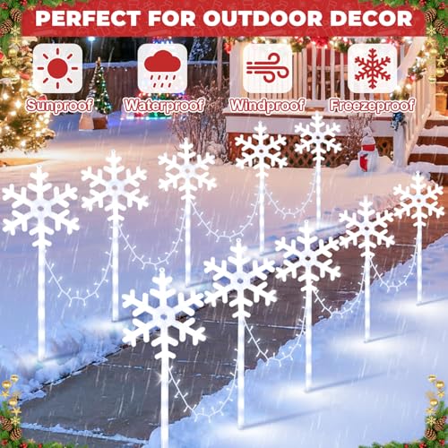 White Snowflake Pathway Lights 10 Pack Outdoor Waterproof Xmas Garden Decor