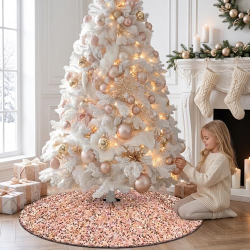 Champagne Gold Sequin Christmas Tree Skirt - 48 Inch Velvet Holiday Decor