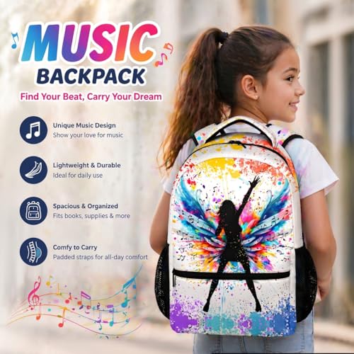 Music Themed Girls School Backpack - Large Capacity Bookbag (Color B)