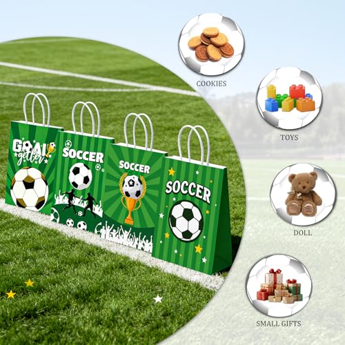 Dimore 12 Pcs Soccer Paper Gift Bags with Handles for Party Favors