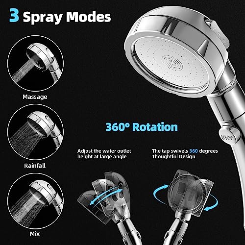 Marbrasse High Pressure Handheld Shower Head with 3 Settings