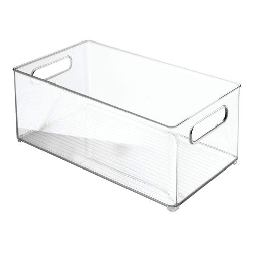 mDesign Plastic Bathroom Storage Container Bins w/ Handles - Closet, Cabinet, Vanity, Cupboard Shelf Organization, Hair Tools Accessory Organizer - Ligne Collection; Clear, 14.6x8.1x6 (Pack of 4)