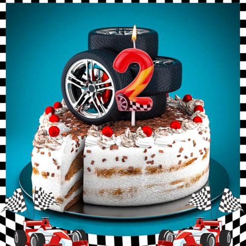 SAVITA Red Racing Car Birthday Candle Set 2.32in with Lightning - Party Decor