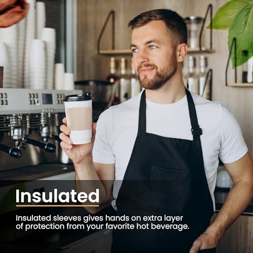 100 Pcs Insulated Coffee Cup Sleeves - Recyclable Kraft Paper for 12-24oz Cups