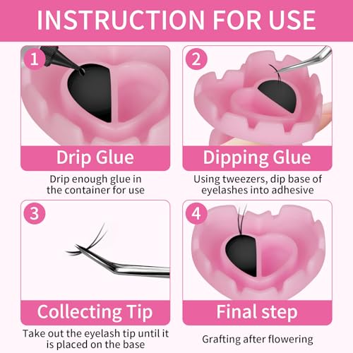 MixPeak 100 Pcs Heart Lash Glue Rings Disposable Eyelash Extension Holders Pink