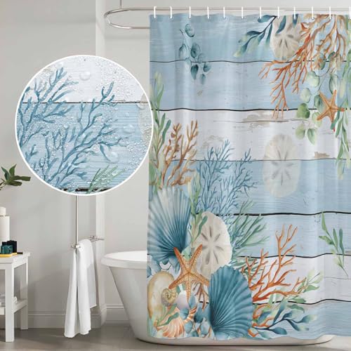 Picpeak Ocean Shells & Coral Shower Curtain, 72"x72" Waterproof Fabric