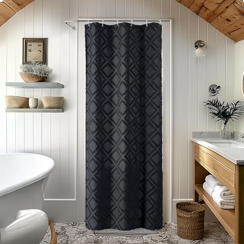 OWENIE Black Shower Curtain Set, 36"W x 72"L, Boho Design with Hooks