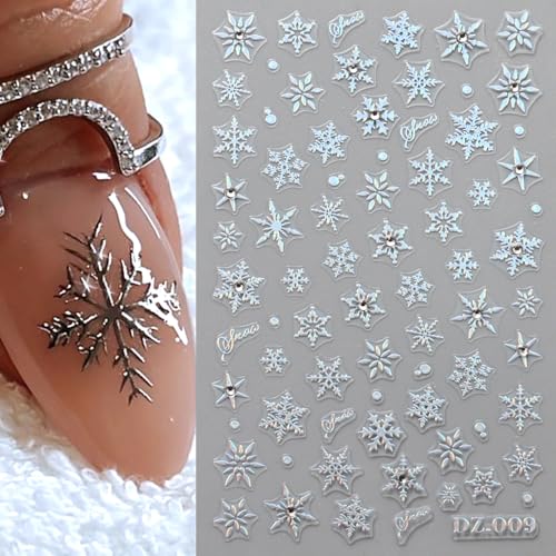 Snowflake Nail Stickers 3D Embossed Christmas Nail Decals 4 Sheets