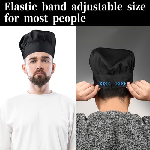 Tiesome 2-Pack Adjustable Cotton Chef Hat - Black Kitchen Cooking Cap