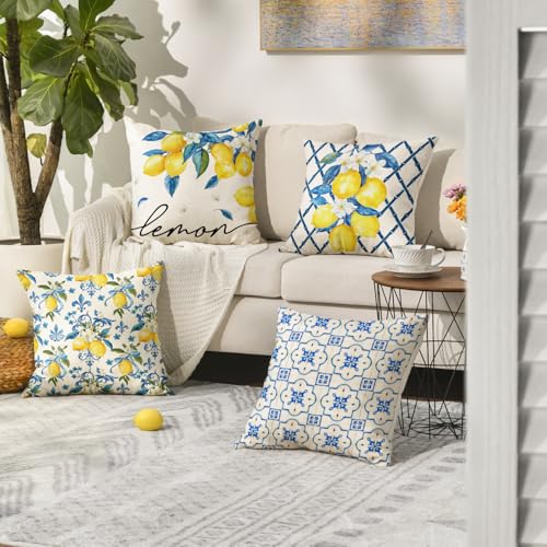 AVOIN Colorlife Lemon Summer Throw Pillow Covers, 18x18 Inch, Set of 4
