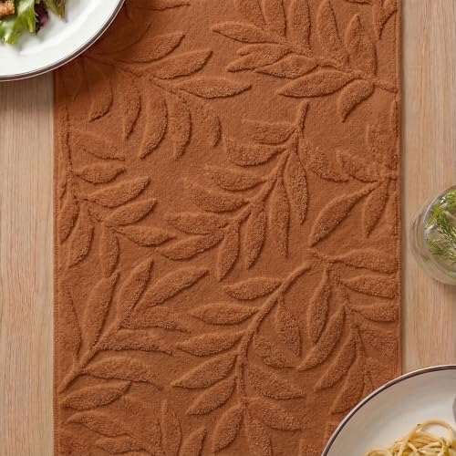 Caramel Soft 3D Jacquard Leaves Cotton Table Runner 13x72 Inch - Spring Holiday Home Decor