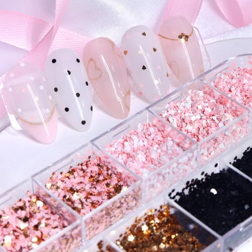 Holographic 3D Heart Nail Glitter Sequins 12-Grid Manicure Set