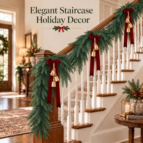 Artificial Norfolk Pine Garland 9FT - 2 Pack Christmas Greenery for Mantle and Decor