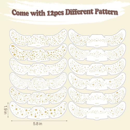 AIBEE Glitter Temporary Tattoos 12pcs Gold Sparkle Face Freckles