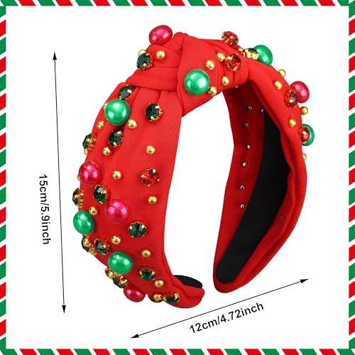 Christmas Rhinestone Pearl Headband - Red Crystal Knotted Hair Band