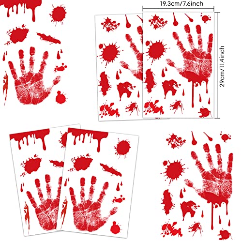KUUQA Bloody Handprint Window Clings 4 Pcs Horror Halloween Decals