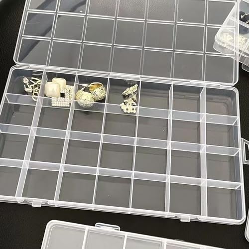 Yansanido 24-Grid Jewelry Organizer Clear Plastic Storage Box for Earrings & Small Items