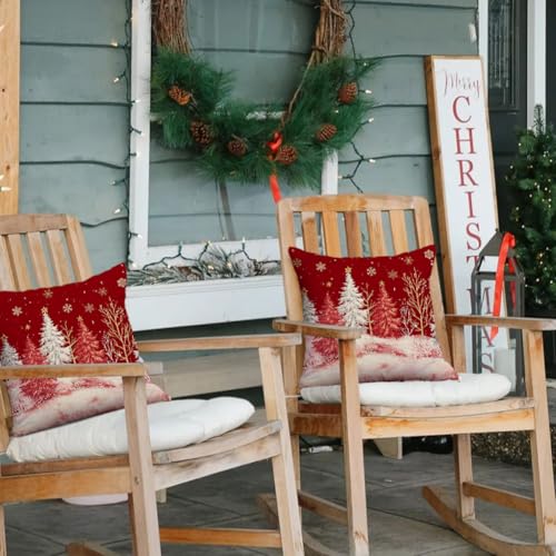 RABUSOFA Christmas Pillow Covers 18x18 Set of 2 Red Winter Holiday Decor