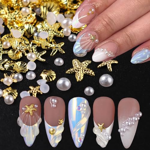 Ocean Nail Charms Starfish Seashell Pearls Mixed 3D Manicure Gems