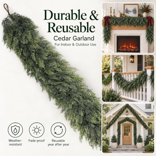 9Ft Real Touch Cedar Garland - Lush Artificial Christmas Greenery for Mantel & Railing