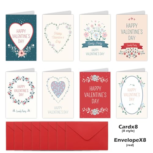 IIEFFJL 8-Pack Valentine's Day Greeting Cards with Red Envelopes for Kids and Adults