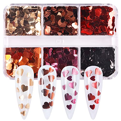Holographic Heart Nail Glitter Sequins 6 Grids Valentine Art Decals