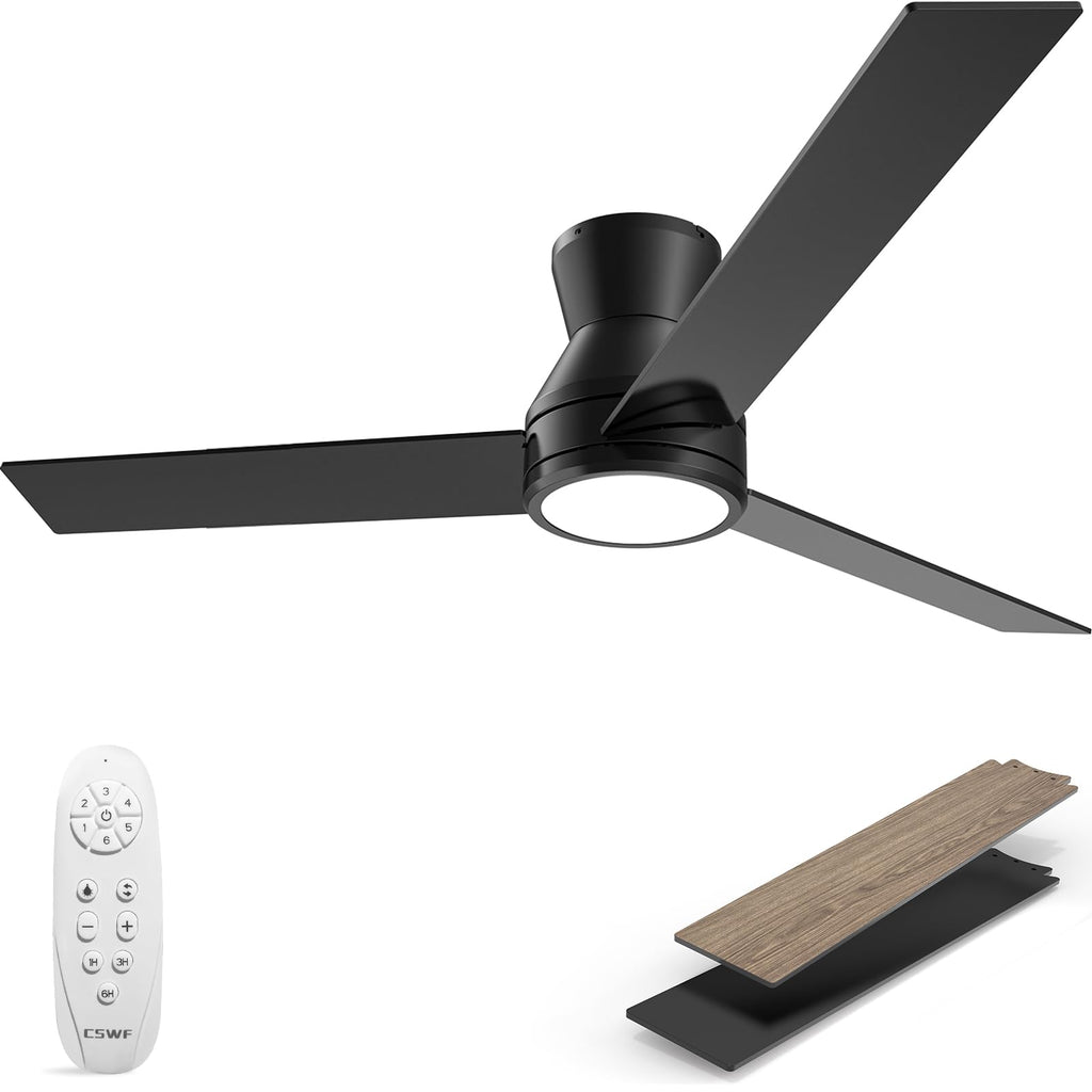 CSWF Ceiling Fans with Lights Remote Control - Flush Mount Dimmable 3000K-6500K LED 6 Speed with Quiet DC Motor for Bedroom, Living Room and Outdoor Patio