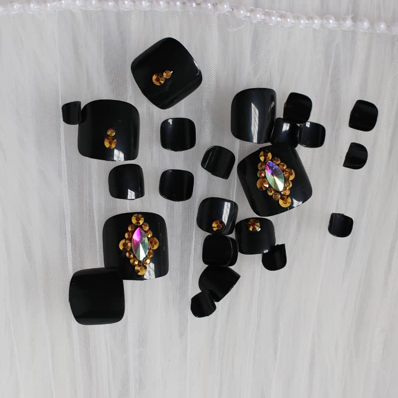 Black Press On Toenails - 24Pcs Reusable Fake Toe Nails Kit