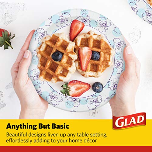 Glad Heavy-Duty 10-Inch Round Paper Plates - Blue Floral Design, 50 Count