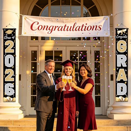 Class of 2026 Graduation Banner - Elegant Black Porch Sign