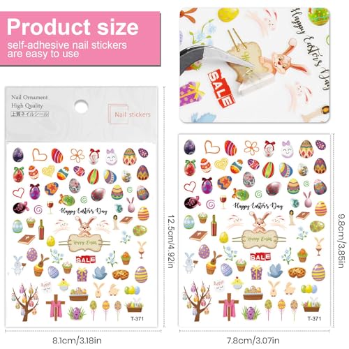Kalolary 8 Sheet Easter Nail Art Stickers Self-Adhesive Bunny Decals