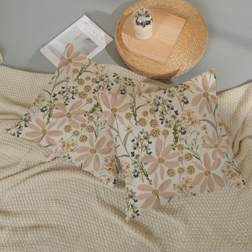 Gloteery Daisy Floral Throw Pillow Covers, 22x22 Inch Set of 2, Boho Decor